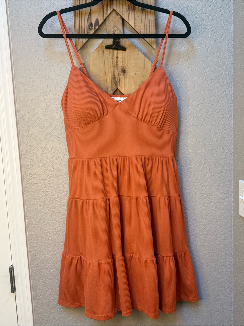 Women's Orange Spaghetti-Strap Tiered Dress
